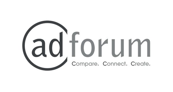 Black and grey logo that says Ad Forum. Compare. Connect. Create